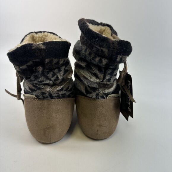 Bearpaw Amber Bootie Taupe Pull On Ankle Suede Patchwork Wool Sheepskin New W 8 - Picture 5 of 16